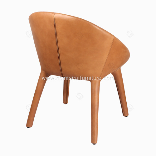 Italian minimalist brown genuine leather single chairs